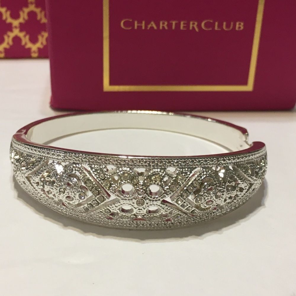 NWT CHARTER CLUB Hinged Bangle Bracelet Silvertone